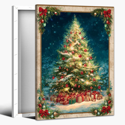 Grand arbre de Noël, art mural sur toile - peinture de scène de vacances rétro, impressions sur toile de Noël pour maison de campagne, salon, cuisine, cadeaux, affiche 12 x 16 à 36 x 48 pouces, 20 x 30 pouces