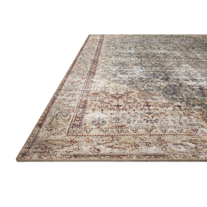 Vintage-Inspired Teal Antique 3' x 10' Synthetic Runner Rug
