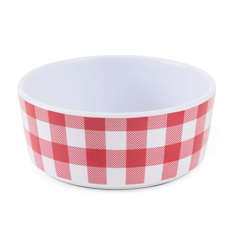 Bol pour nourriture pour chien et chat anti-dérapant Bone Dry Gingham, 4 tasses, Red