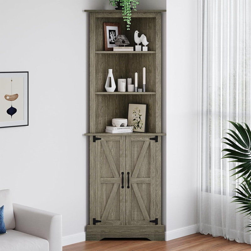 Bertfriede Corner Storage Bookcase, Gray
