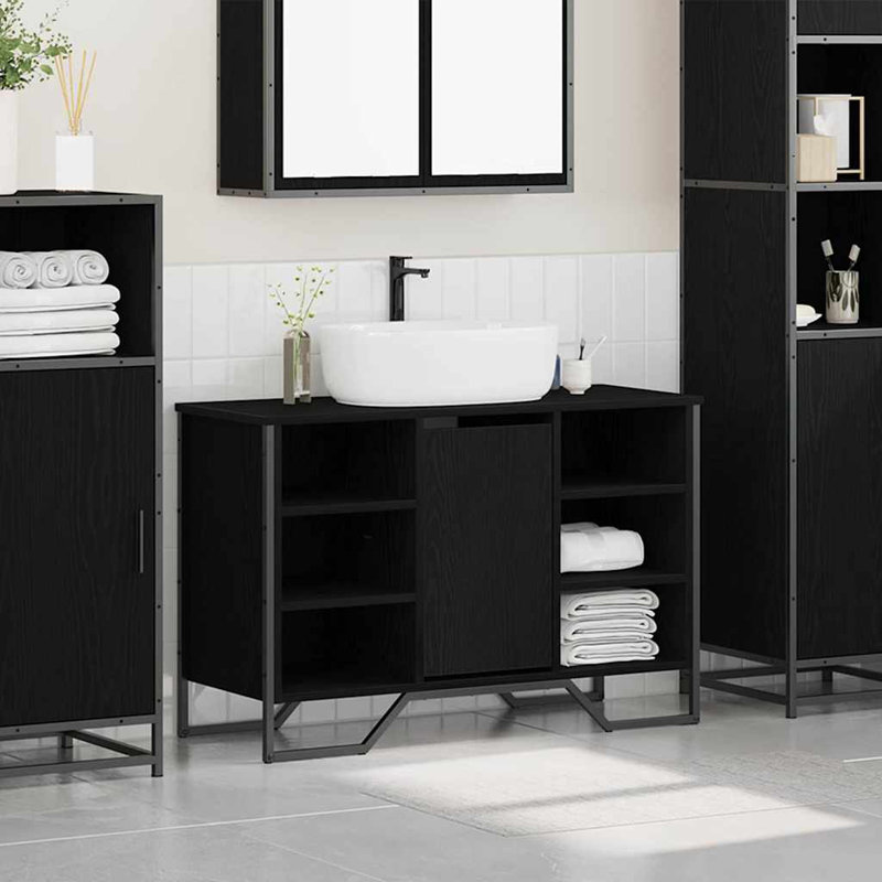 Sink Cabinet 91 X 35 X 60 Cm Engineered Wood, Black Oak