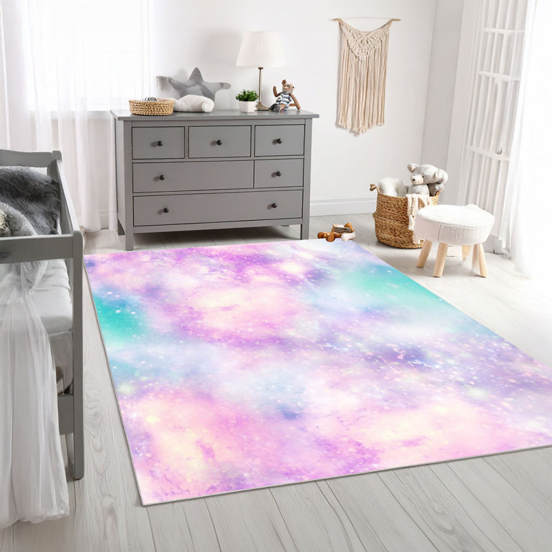 Tapis luxueux, 2,6 x 4,0 pi | 100% polyester, hauteur des poils de 0,4 po | Pois antibactérien et antidérapant en PVC | Lavable à la machine, impression numérique 3D | Parfait pour le salon et la chambre à coucher