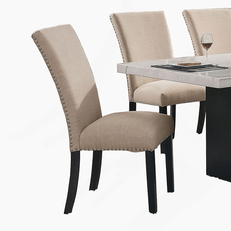 Ensemble de table de salle à manger, table avec 6 chaises d'appoint rembourrées pour la salle à manger, Beige