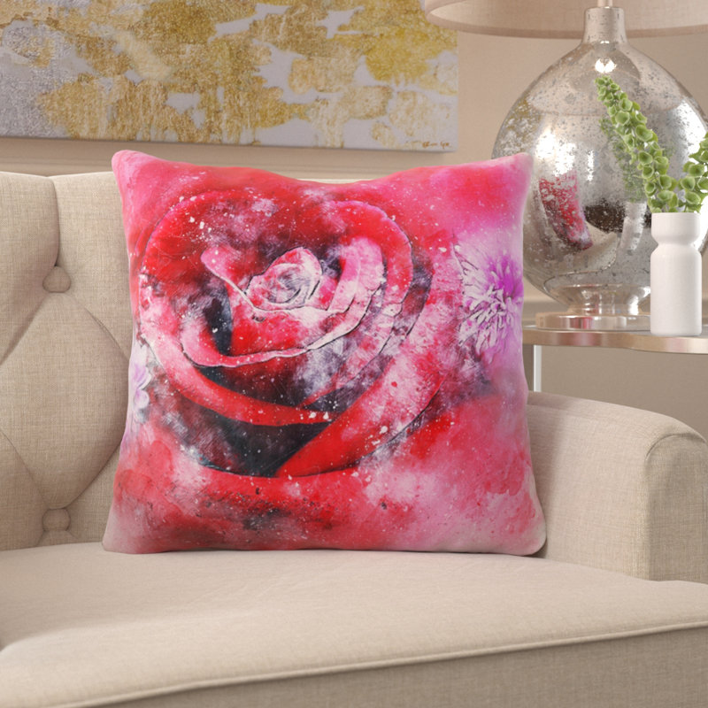Coussin décoratif fleurs Kaelynn, Microsuède, Intérieur