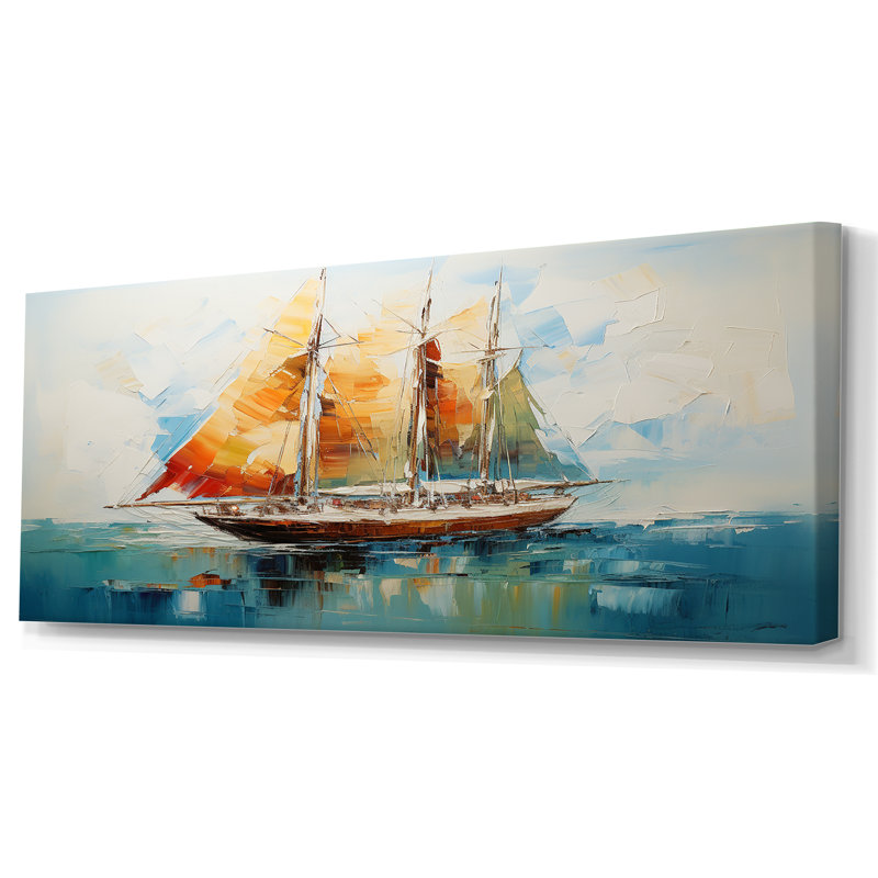«Moonlight Saiboat Horizon I», art mural de bateau à voile, Toile tendue, H 28 po x l 60 po x P 1,5 po