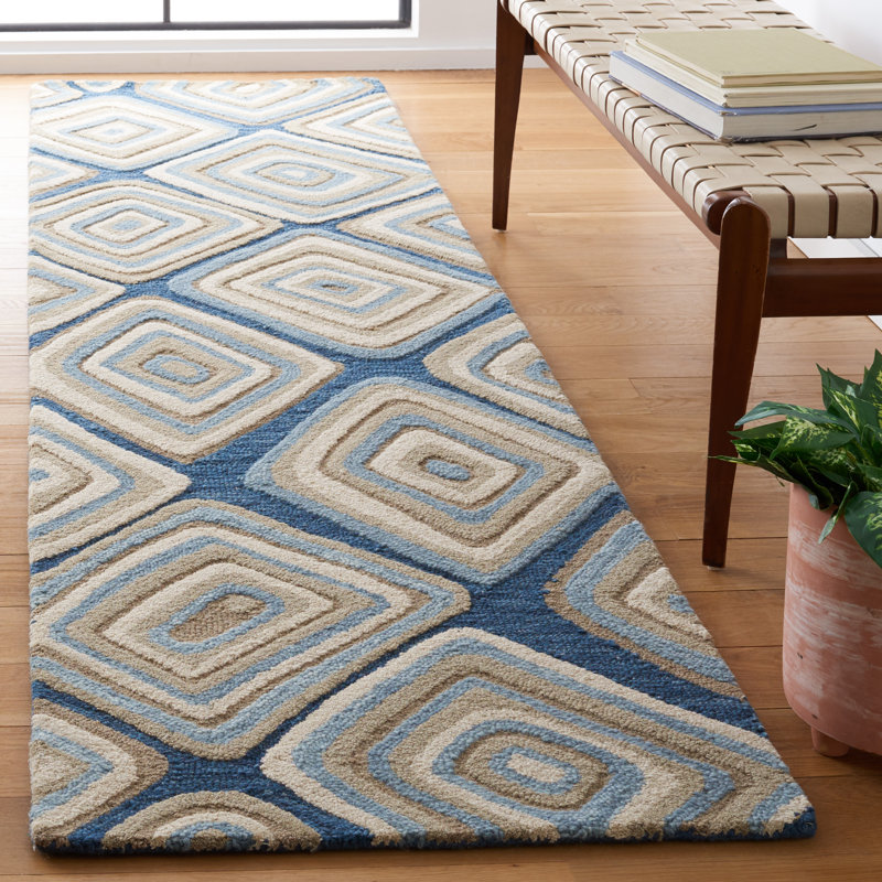 Boarer Hand Tufted Wool Geometric Rug, Runner 2'3" x 9'