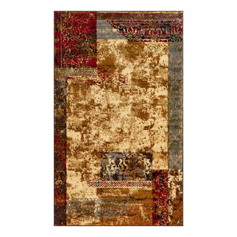 Tapis beige tissé à la machine Adetomiwa, Rectangle 3 pi 1 po x 5 pi 3 po