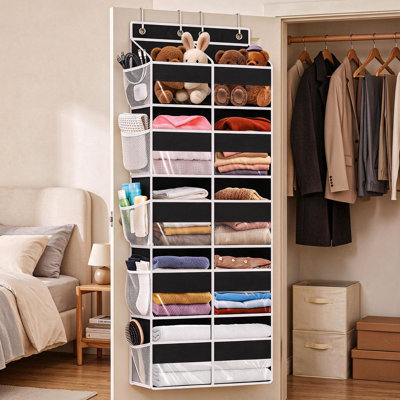 Rangement suspendu noir à 5 niveaux au-dessus de la porte avec très grandes poches, rangement suspendu avec fenêtres transparentes pour chambre de bébé, garde-manger et garde-robe simple
