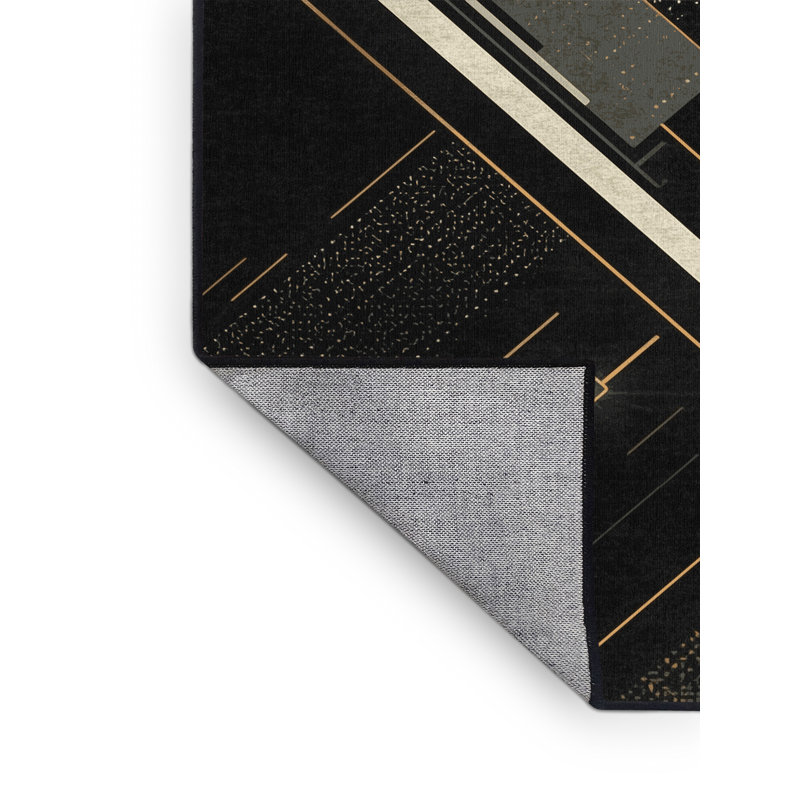 Tapis géométrique moderne à motif holographique noir lavable à la machine Paizley, 3 X 5
