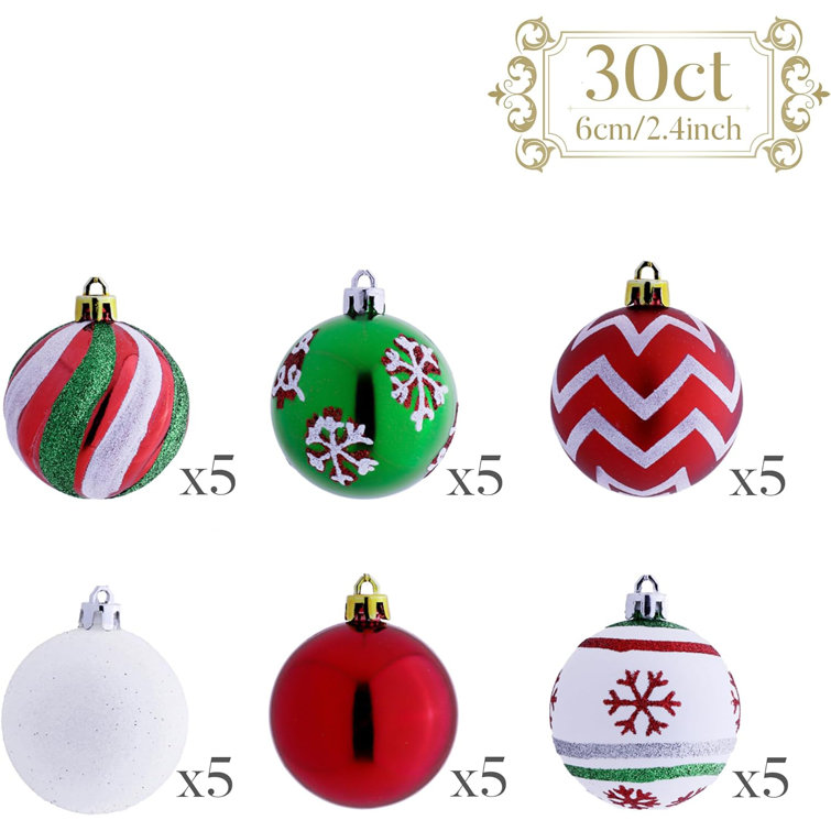  30 PCS Christmas Balls Ornaments, 2.36 Red Green