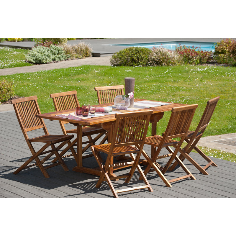 Woehler 6 - Person Teak Wood Patio Dining Set with Rectangular Table, Dark Brown