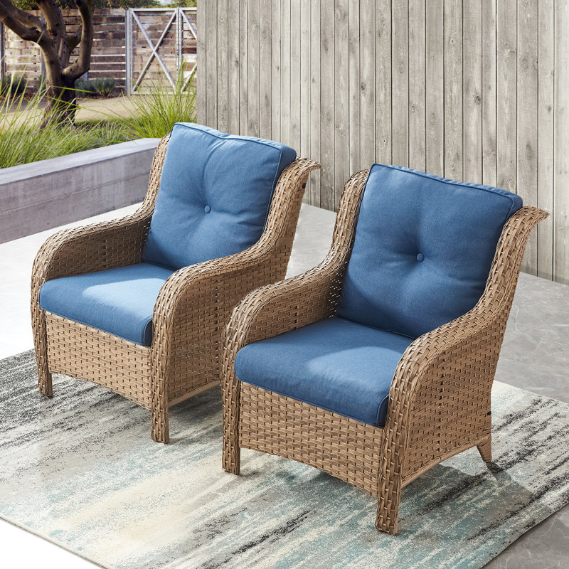 Chaise de patio avec coussins Carolina, Bleu, Naturel
