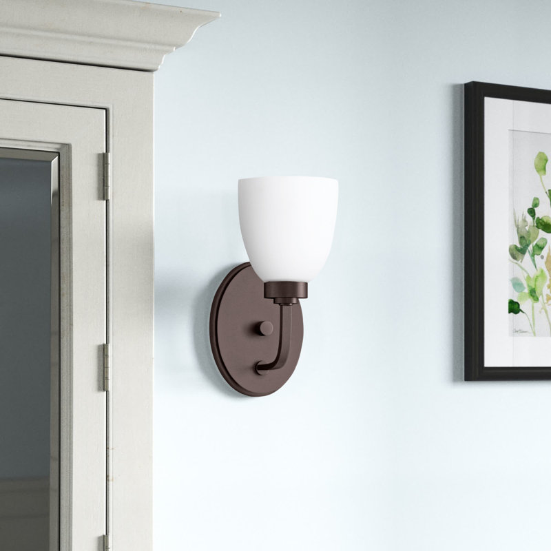 Cariad Armed Sconce, Oiled Bronze, Satin Opal