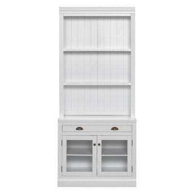 83.4"Tall Bookshelf, Modern Bookcase With 2 Glass Doors And 1 Drawer,Storage Bookcase With Open Shelves For Living Room,Home Office,White by 17 Stories