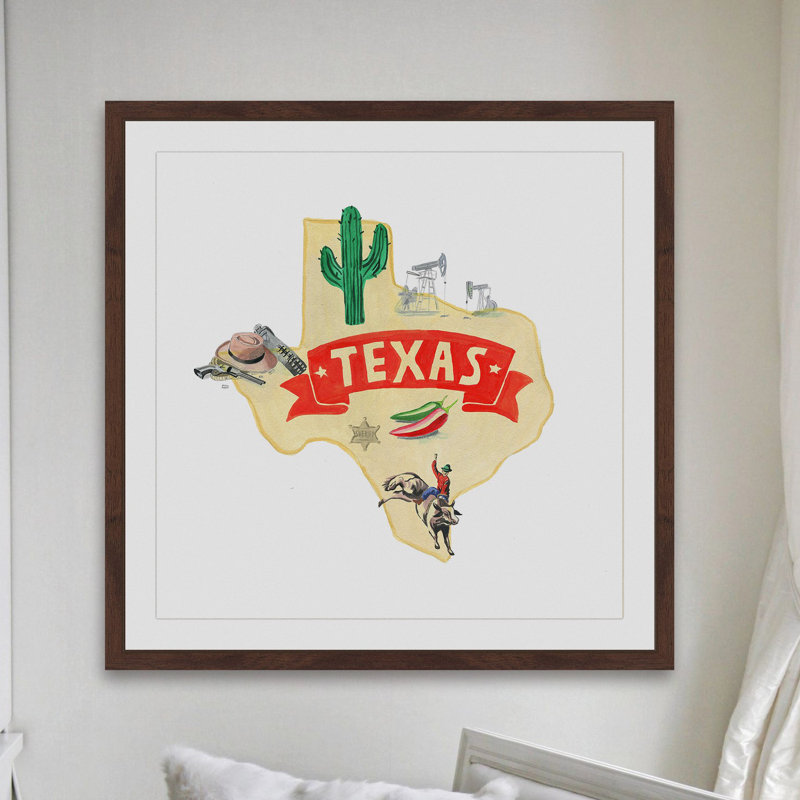 « bold red texas », reproduction de peinture encadrée, H 12 po x l 12 po x P 1,5 po