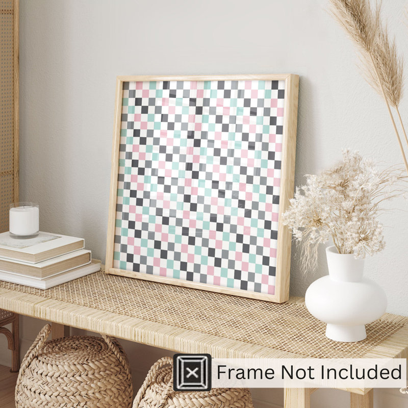 «Abstract Mint Pink Grey Squares», reproduction d'art moderne sans cadre, H 28 po x l 28 po