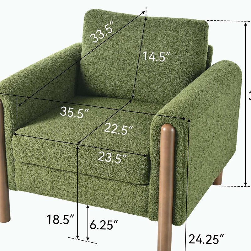 Fauteuil d'appoint surdimensionné, fauteuil de salon rembourré avec pieds en noyer, main courante courbée, vert