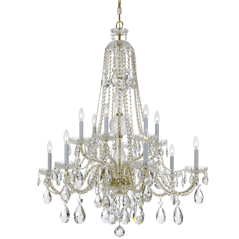 Wehr 12 - Light Candle Style Classic / Traditional Chandelier with Crystal Accents, Polished Brass, Swarovski Spectra
