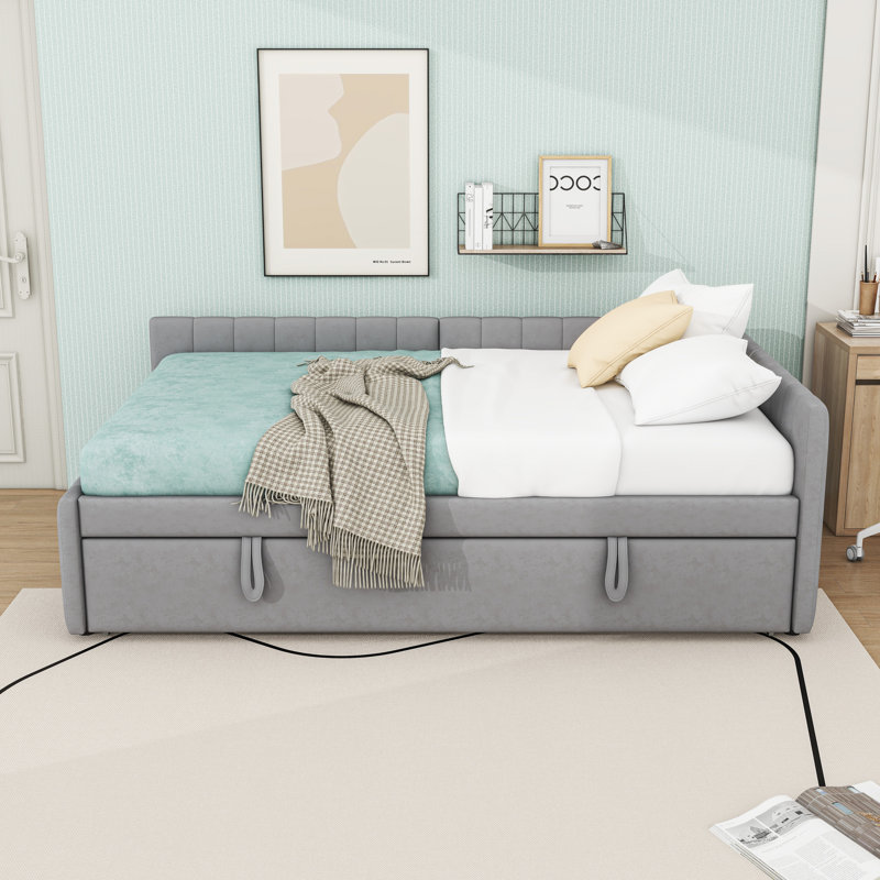 Full Upholstered Daybed with Trundle, Gray