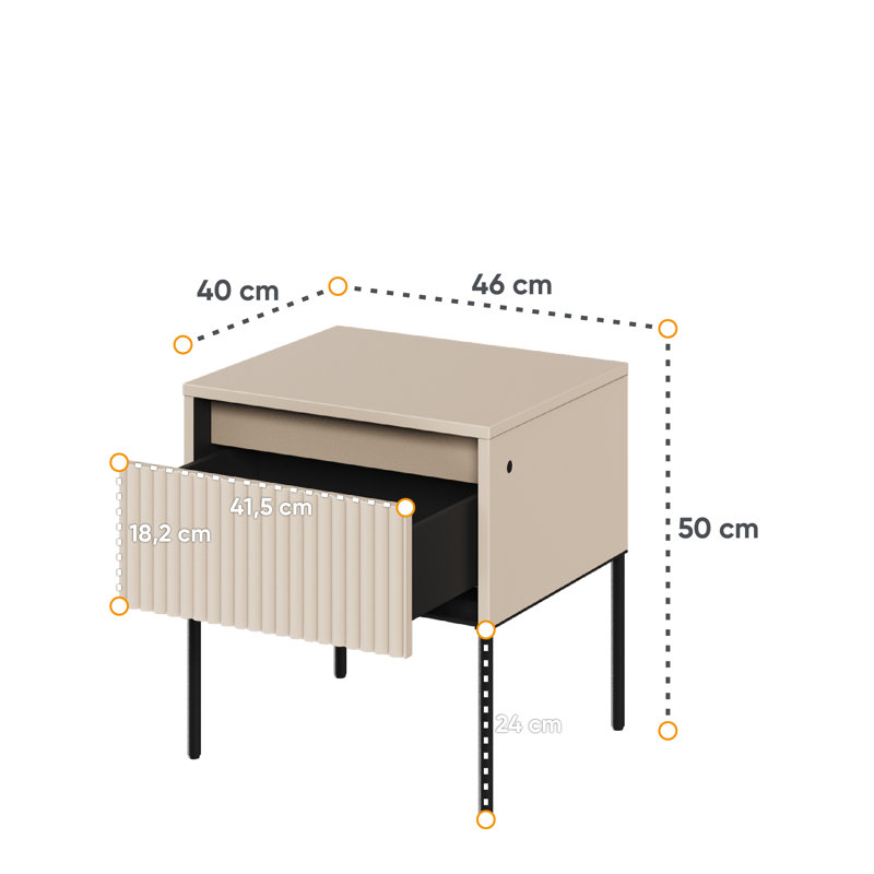 Amerion 46cm W Manufactured Wood Bedside Table, Sand Beige/Black