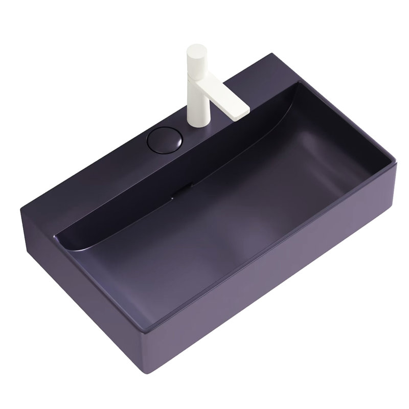 Lavabo de salle de bain en céramique mauve 24 po, style moderne, facile à nettoyer et à entretenir avec lavabo pour salle de bain à trou de robinet - matériau scandinave facile