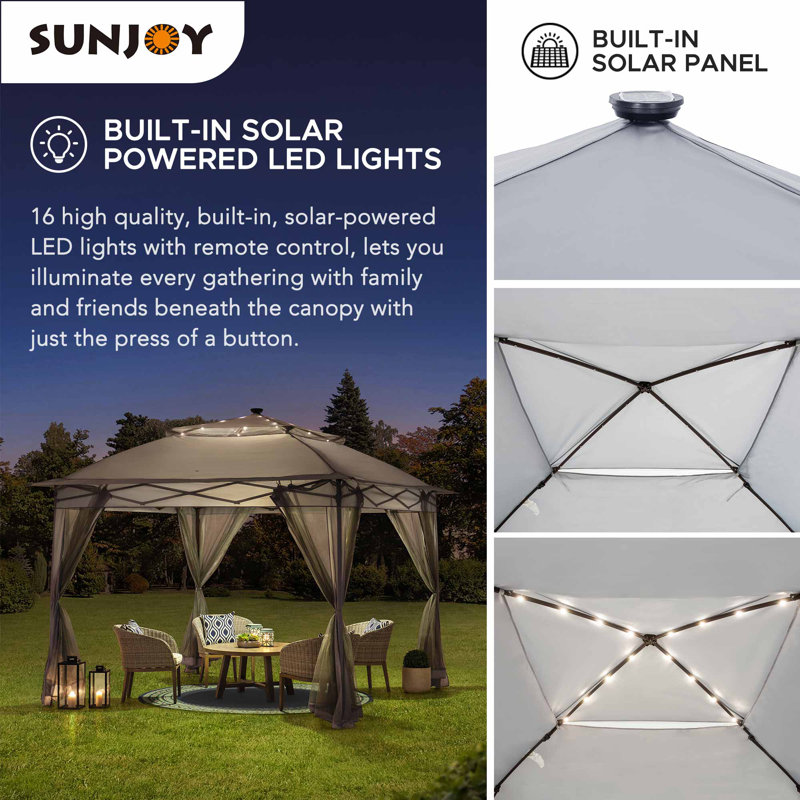 Gray 11x11 Steel Frame Pop-Up Gazebo with Solar LED Lights