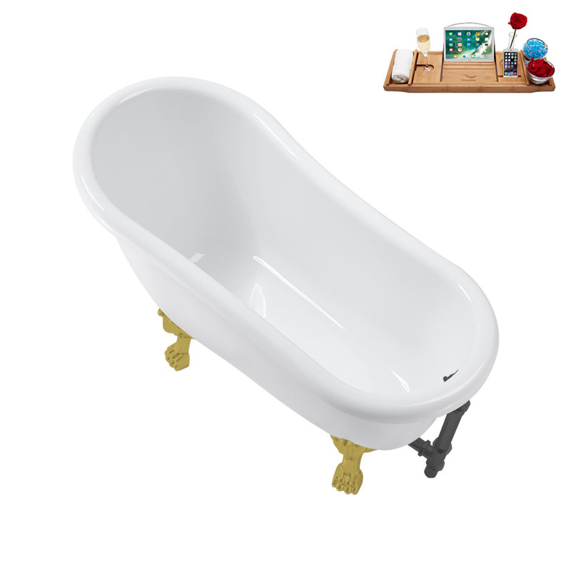 53.1'' x 25.6'' Soaking Acrylic Bathtub, Brushed Gold, Brushed Gun Metal