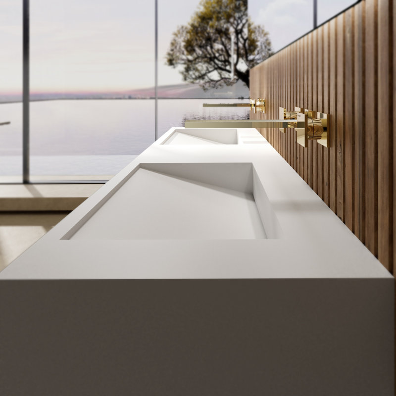 Lavabo de salle de bain mural 60 po x 18 po Monblari, L 59,84 po x l 17,72 po x H 5,91 po, Blanc mat