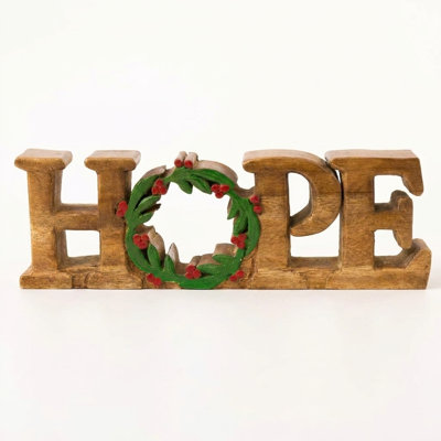 Élégante sculpture en bois faite à la main de lettres d'espoir HOPE - Sculpture de table moderne pour la maison et le décor de Noël