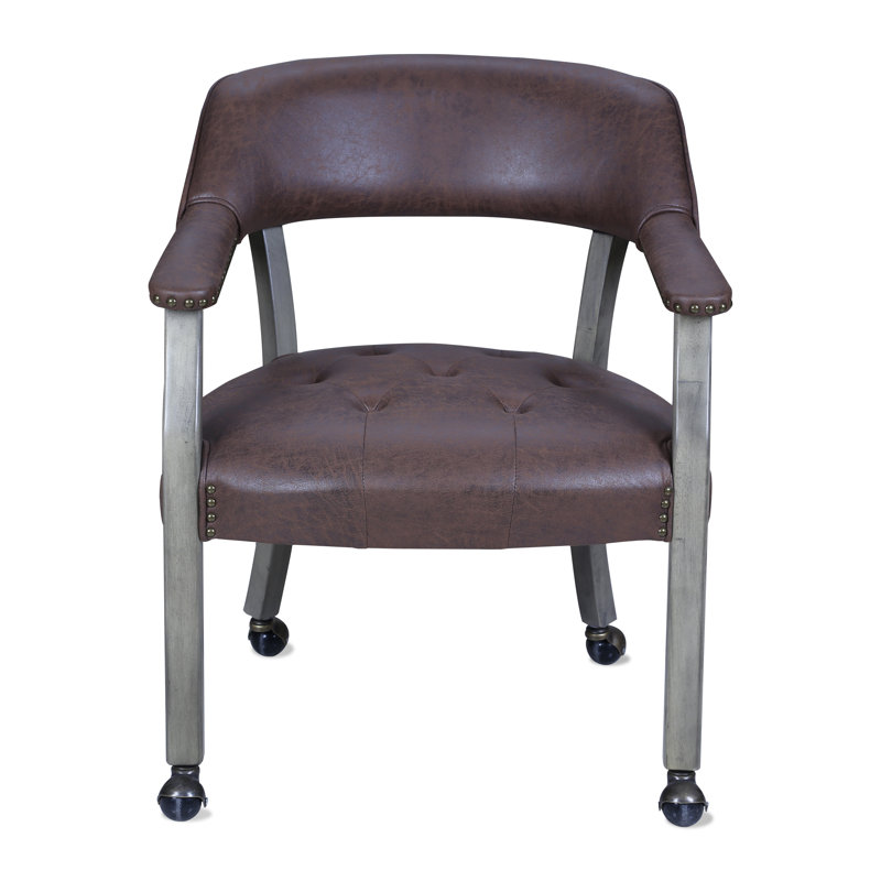Faux Leather Swivel Armchair, Dark Brown Faux Leather, Gray