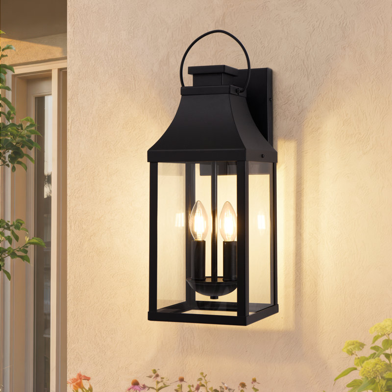 Applique murale 2 lumières H 20 "d'extérieur noire, applique murale imperméable avec lanterne murale transparente pour porche, jardin et patio