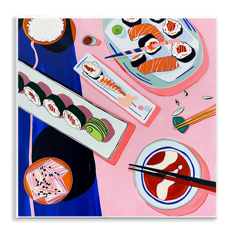 Plaque murale vibrante à motif de sushi, design par Walker Noble