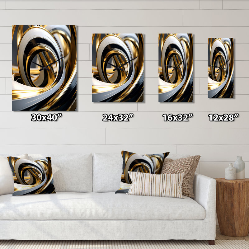 Horloge murale surdimensionnée en liquide liquide noir et blanc tourbillonnant dimension I, H 32 po x l 24 po x P 1 po