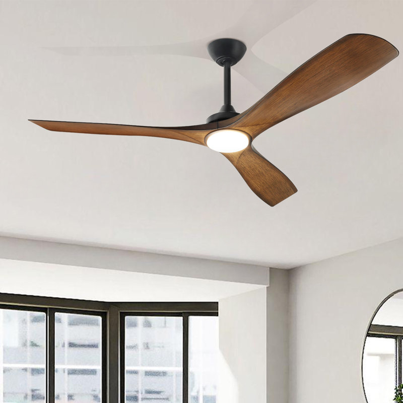 52'' Walnut Ceiling Fan with LED Lights with Remote App Control, 52" L x 52" W, Walnut