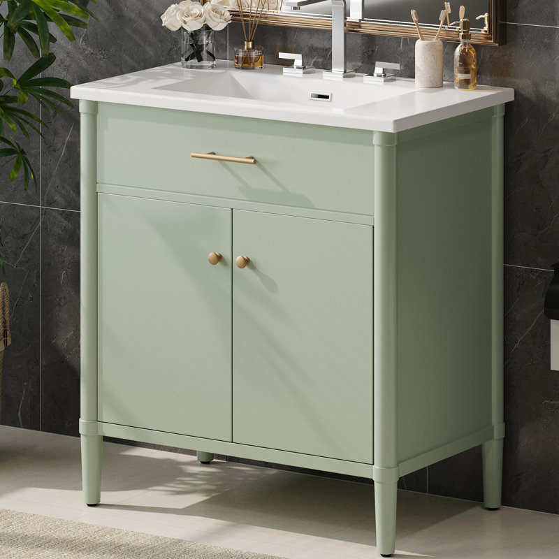 Meuble-lavabo simple 31 po avec lavabo en céramique de qualité supérieure, Vert