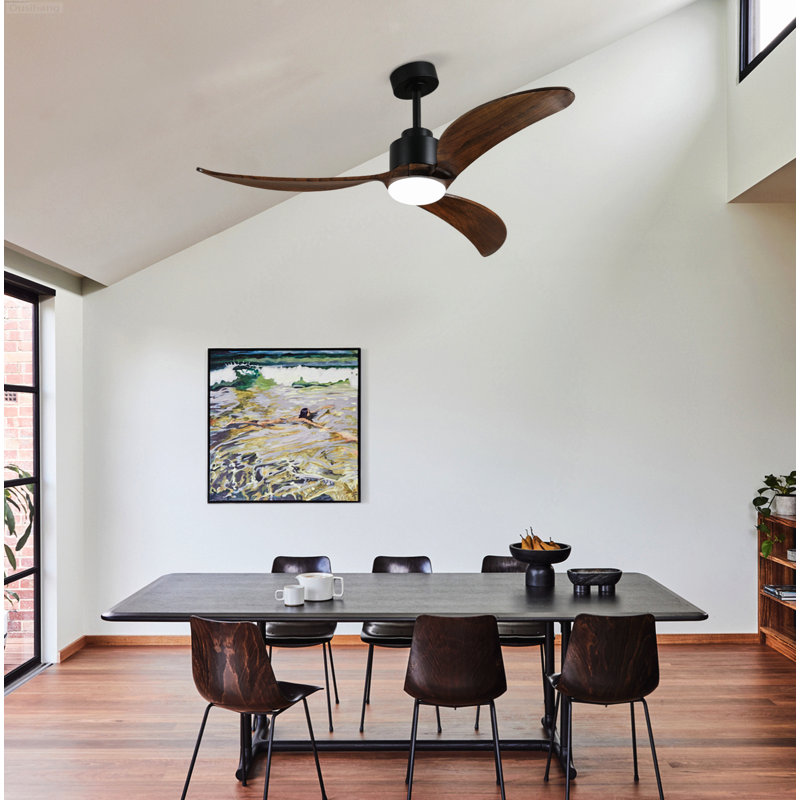 6-Speed Reversible DC Motor Propeller-Inspired Ceiling Fan No Light, White, Matte Black