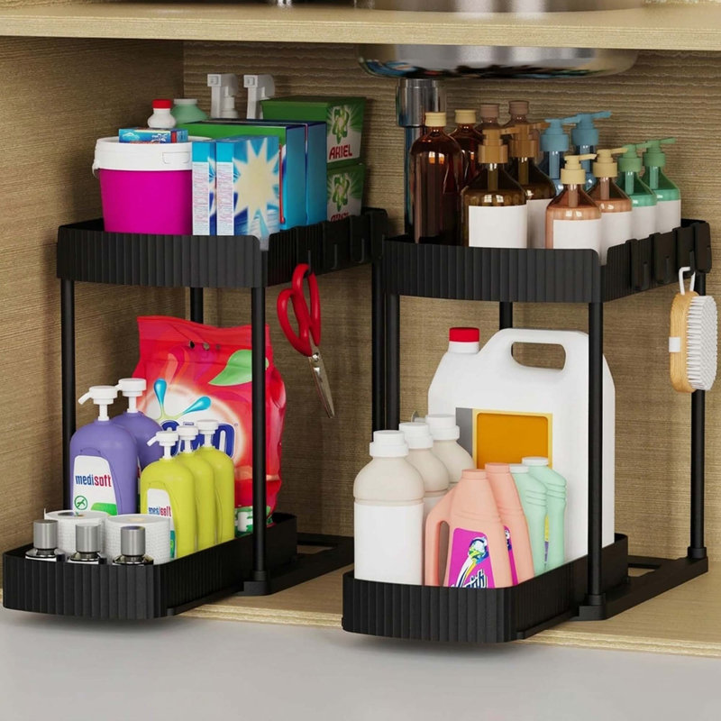 Ensemble de 2 organisateurs de rangement coulissants pour salle de bain sous le lavabo