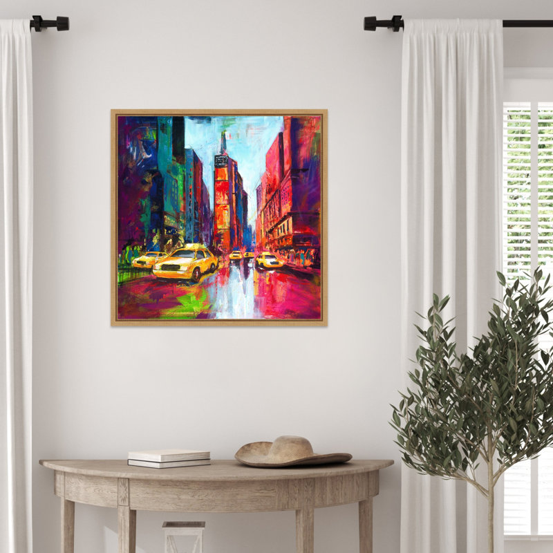 "Times Square with Yellow Cabs" par Kinley, reproduction d'art sur toile encadrée, H 22 po x l 22 po