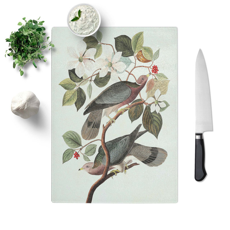 Tempered Glass Band-Tailed Pigeons Chopping Board, 20 cm W x 28.5 cm L