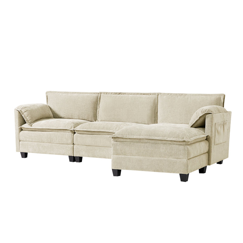 Esteban 274cm W Modern 4 Seater Corner Sofa with Elephant Ear-Shaped Armrests , Beige