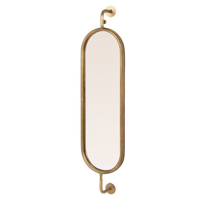 Oval Metal Framed Wall Mirror with Brackets, Gold