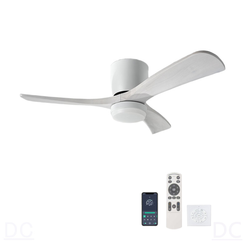 Ventilateur de plafond en bois massif de 42 po avec plafonnier encastré, moteur à courant continu (noyer blanchi pâle)