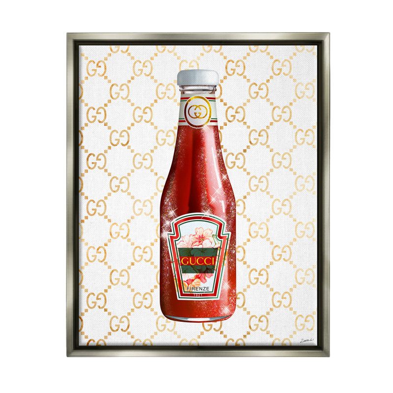 Motif de condiment pour bouteille de ketchup Glam Kitchen par - on, H 21 po x l 17 po x P 1,7 po, Cadre flottant gris lustré