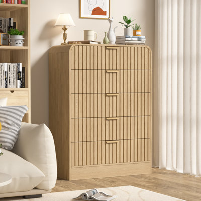 Fluted 5-Drawers Dresser Organizer with Curved Edges Design for Bedroom