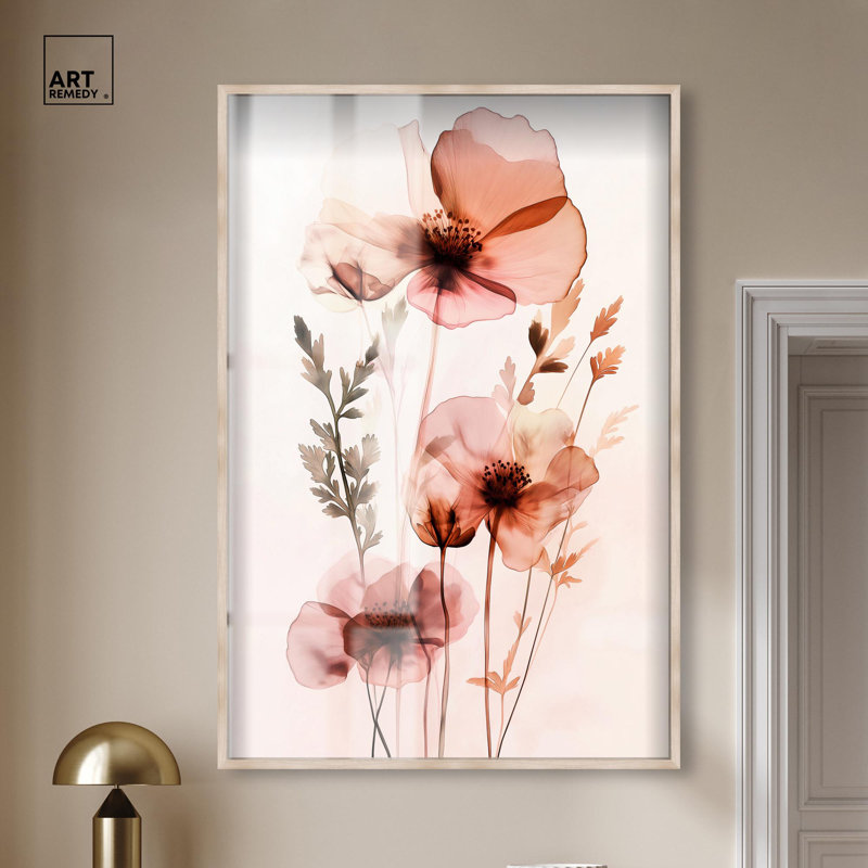 «Petal Dye II Shadowbox Print», art floral élégant par Art Remedy, H 55 po x l 37 po, Crème, crème