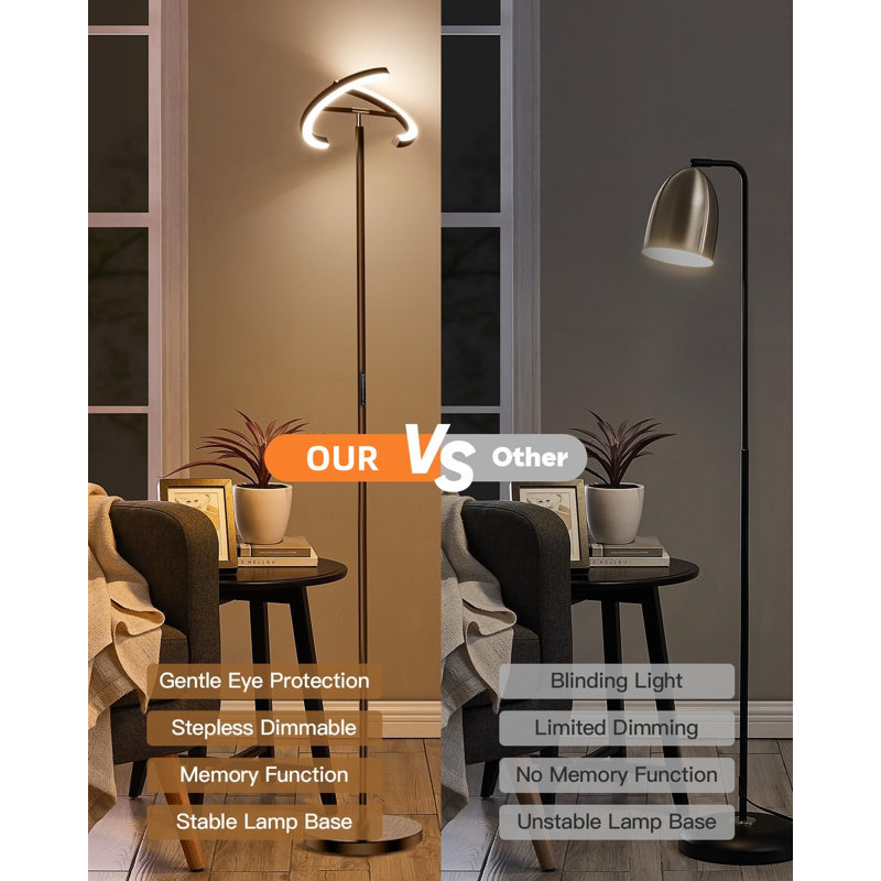 Lampe sur pied moderne à DEL avec télécommande - lumière continue à intensité variable, température de couleur réglable de 3000 K à 6000 K, éclairage à énergie efficace de 22 W pour le salon, la chambre à coucher et le bureau