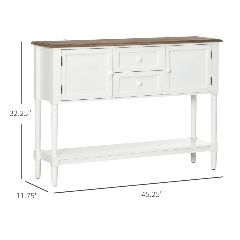 Console blanche avec grande capacité, mobilier multifonctionnel - rangement rétro, espace