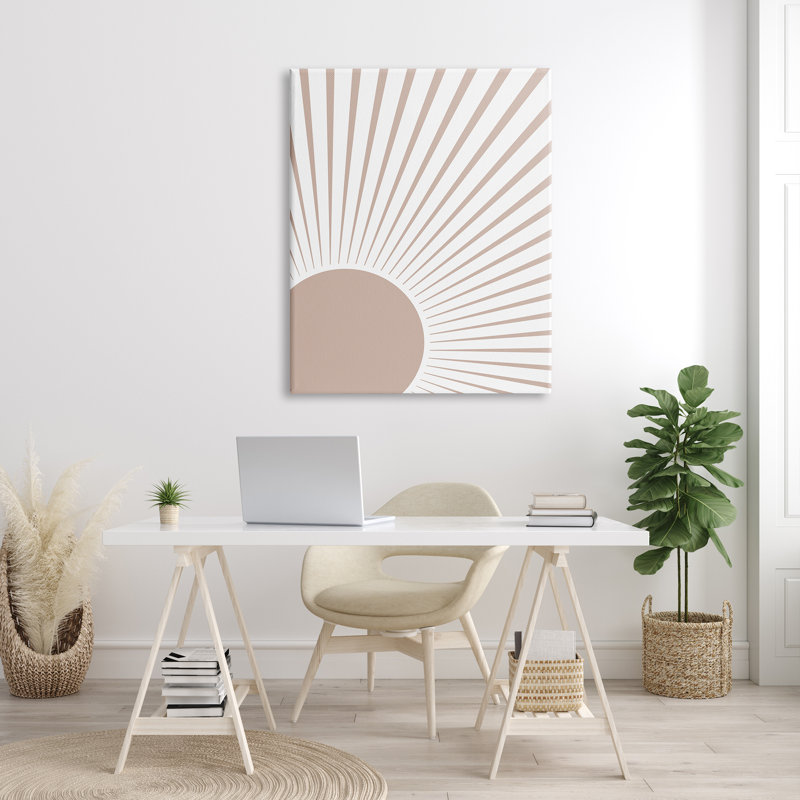 «Rising Sun Light Ray Pop Neutral Geometric Horizon», art mural par Daphne Polselli, H 48 po x l 36 po x P 1,5 po