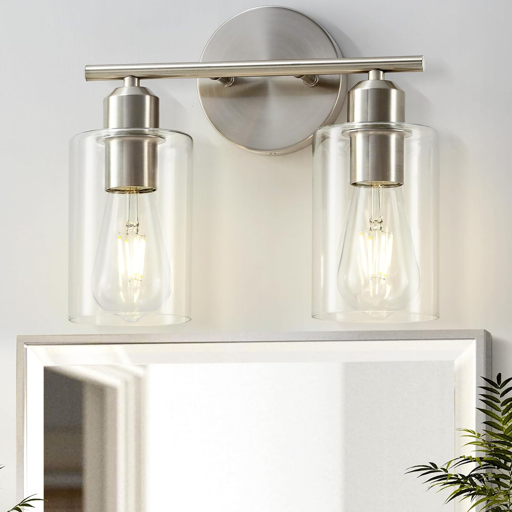 Ebern Designs 2-Light Brushed Nickel Vanity Lights, Bathroom Lighting ...