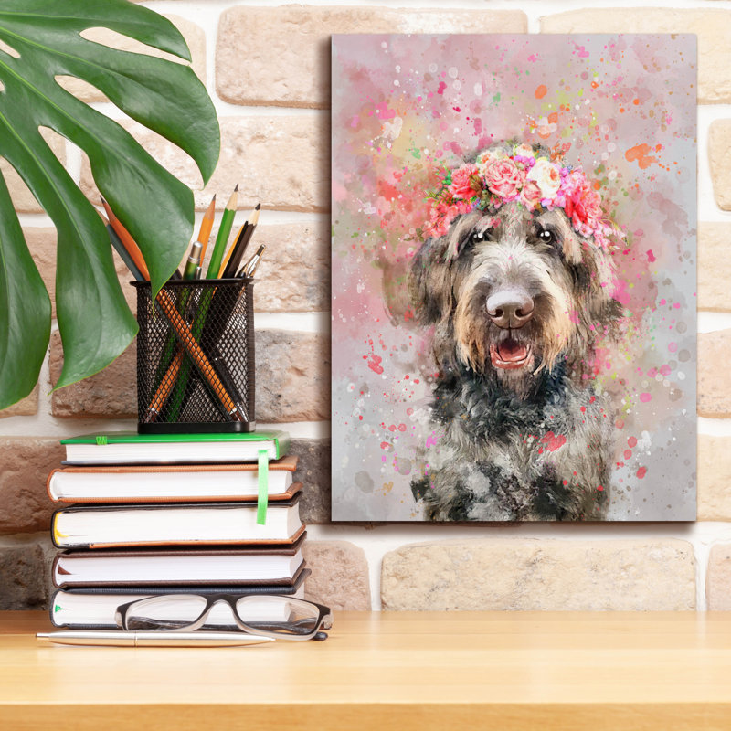«Flower Crown Labradoodle» par Furbaby Affiliates, art mural sur toile, H 16 po x l 12 po x P 0,75 po